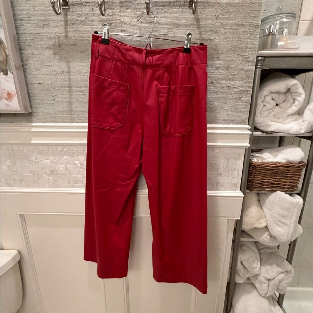 28p 28 petite Anthropologie Maeve Colette wide leg faux leather crop pants red - Picture 8 of 15